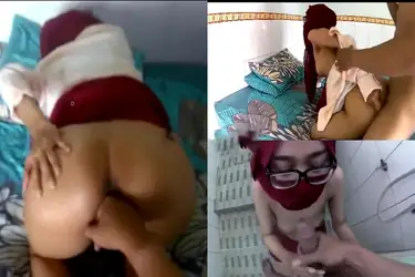 Ukhti Jilbab Merah Kacamata Pasrah Digoyang Doggy